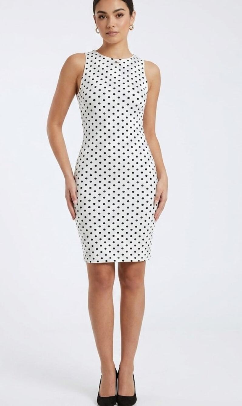Polka Dot Mini Bodycon Dress Black White Medium